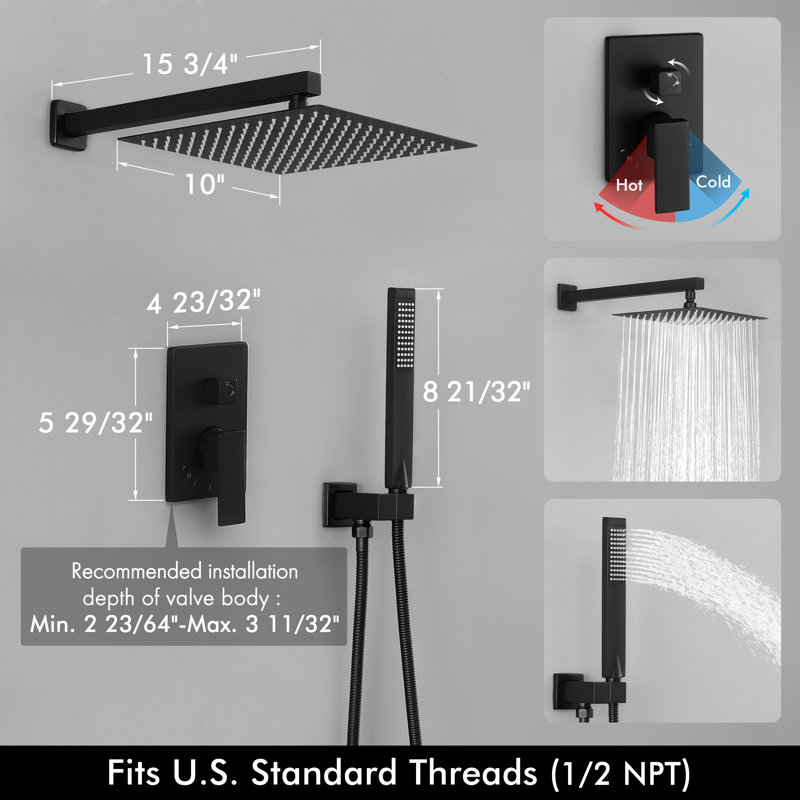 KES Shower System with Handheld Shower Valve and Trim Kit Pressure